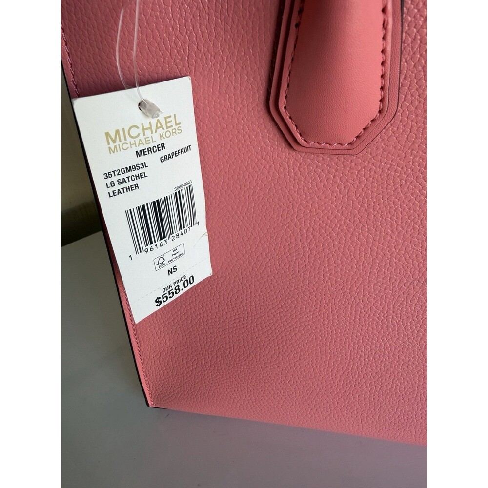 NWT Michael Kors Mercer Large Accordion Tote Pebbled Leather Grapefruit Pink - Picture 6 of 16